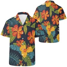 Mens Hawaiian Shirt Tropical Floral Aloha Beach Summer Casual Button Up S-5XL