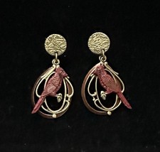 Silver Forest Red Cardinal Dangle Drop Earrin...
