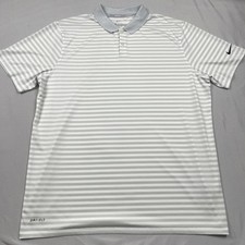 Nike Polo Shirt Mens XL White Gray Striped Dri-FIT Golf Athletic Performance