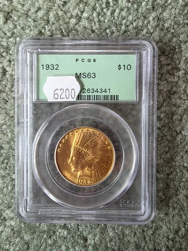 1932 $10 Indian Head Gold Eagle coin, graded MS63 by PCG