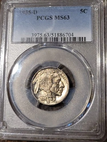 1935-D Buffalo 5C  PCGS Certified MS63 Brilliant Uncirculated!! Lustrous!!!