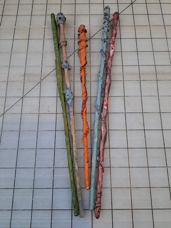 Handmade Painted Wood "Magic" Wands Set Of 5,  E