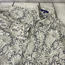 Alan Flusser Paisley Button Down Shirt Mens Large Gray Long Sleeve