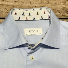 Eton Dress Shirt Mens 15 3/4 40 Blue Contemorary Flip Cuff Sailboat Print