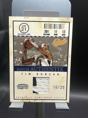 2004-05 Fleer Authentix Tim Duncan Patch #/25 Jersey Spurs Rare Game Worn