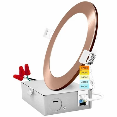 Luxrite 6 Inch Ultra Thin LED Recessed Light 5 Color Option Copper Trim