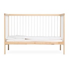 Mokee Mini Cot Bed 120x60cm White Beech + Mokee Natural Mattress (pro cleaned)