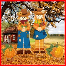 Delightful Scarecrow and Pumpkin Yard Stakes 4 Piece Set for Outdoor Decor