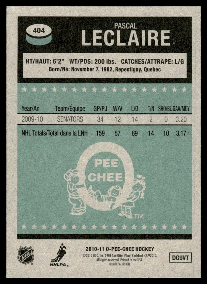 2010-11 O-Pee-Chee Retro Pascal Leclaire Ottawa Senators #404 - Image 2 of 2