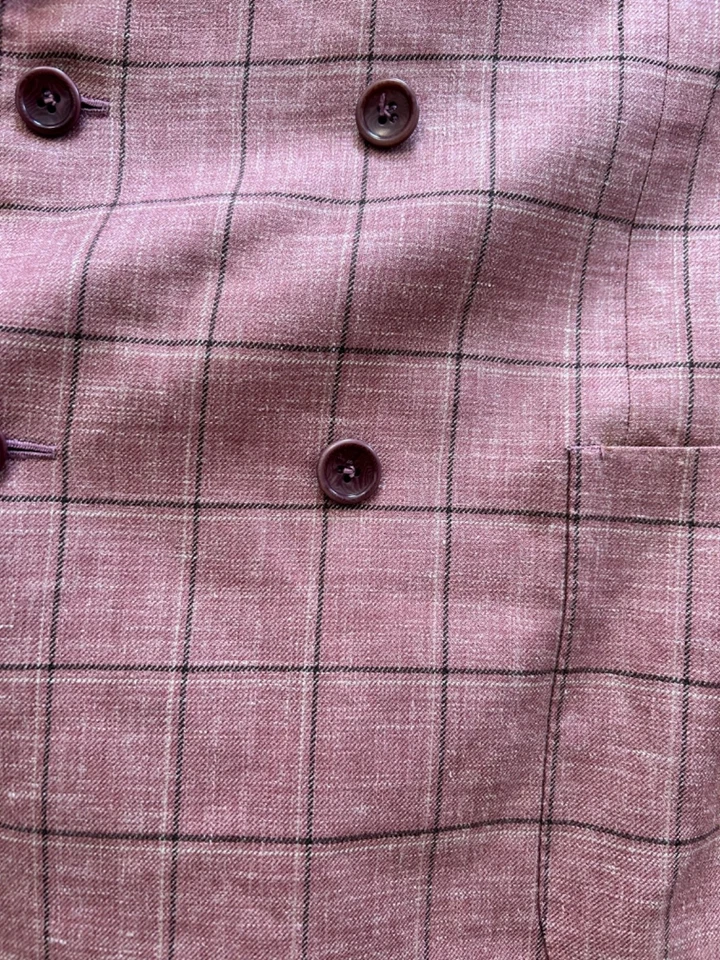 Mark Pomerantz bespoke pink plaid merino wool DB blazer sport coat jacket 42XL - Image 4 of 4