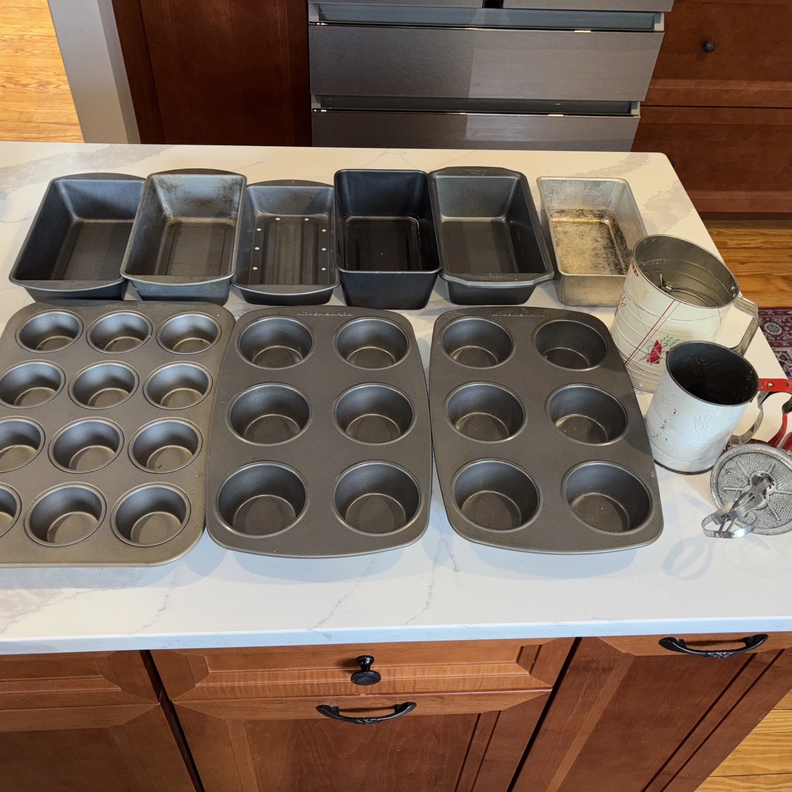 Vintage Muffin Steel Non Stick Pans, Loaf Pans Sifters Lot- NICE!