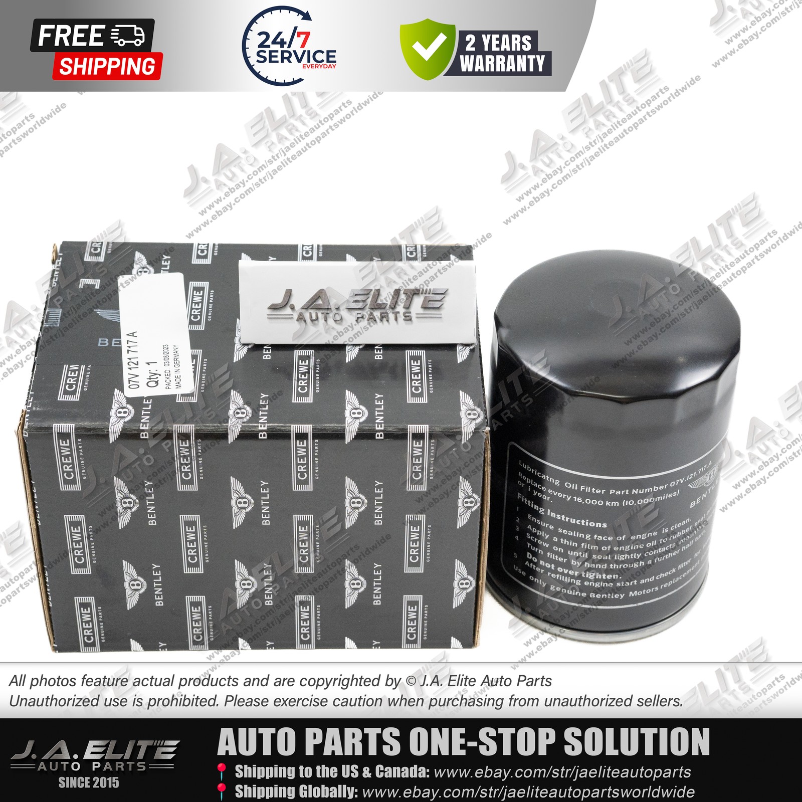 Genuine Bentley Oil Filter fits Bentley Mulsanne Arnage, OEM:07V121717A