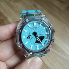 Casio G shock 2100 Octagon Watch Clear Case Sky Blue Dial Matching Strap Blue