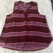 American Eagle Outfitters womens sheer boho sleevless blouse L v neck