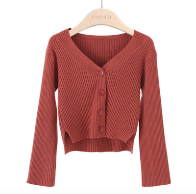 Pullover Strickjacke Damen kurz Woman Cropped Buttons Sweater WOL005