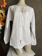 🦋DOE & RAE🦋White Long Sleeve keyhole Boho Peasant Blouse NWT | LARGE |
