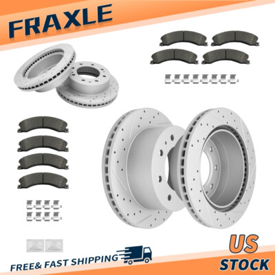 For Silverado Sierra 2500 3500 Hd Front Rear Drilled Brake Rotors Ceramic Pads