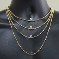 Stainless Steel 3mm Round Box Chain 14k Gold Plated 7"-32" Mens Womens Necklace 