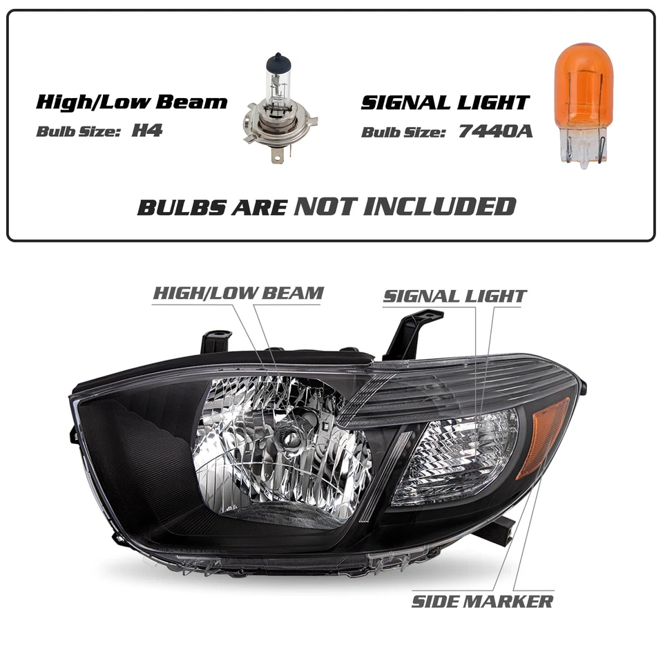 Faros esquineros ámbar carcasa negra para Toyota Highlander 2008 2009 2010 08-10 Foto 2 de 4