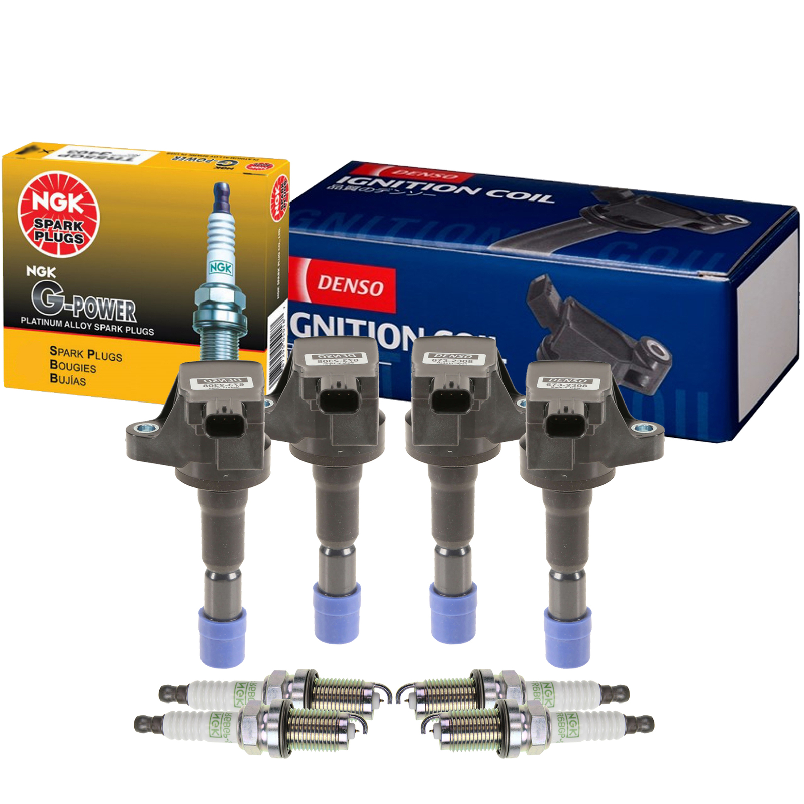 Denso 4 COP Ignition Coils  NGK 4 Gpower Spark Plugs Kit For Honda Fit L4 L15A1