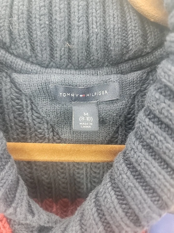 Cárdigan tejido Tommy Hilfiger vintage suéter a rayas escudo juvenil niño mediano Foto 3 de 4