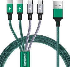 Multi Charging Cable [3A 4ft 2-Pack], Nylon Braided 4 in 1 USB with 2 Micro U...