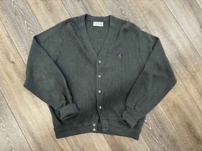Izod VTG Men Sz L Grey V-Neck Grandpa Button Up Cardigan