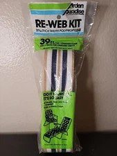 Arden Paradise Re-Web Kit 2-3/16" x 39' Beige Blue White Striped NOS Lawn Chair