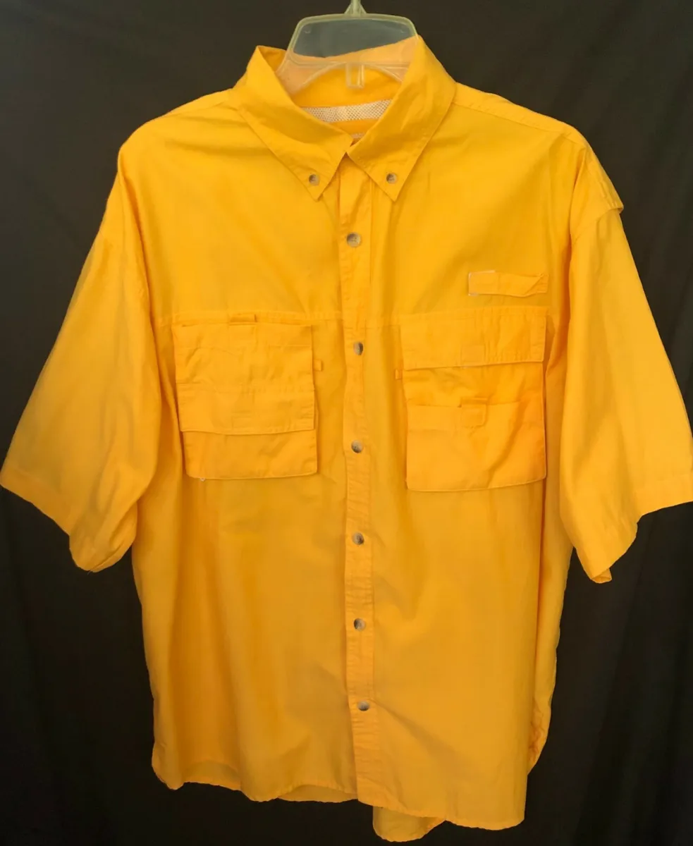 Lyndon & Co. Bright Yellow Short Sleeve Vented Fishing Shirt - Size XL