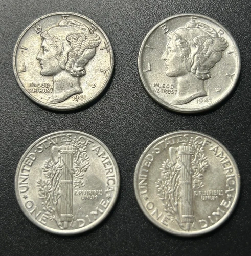 Mercury Dime Lot- 4 Coins UNC’s Full Bands Nice 90% US Silver Coins