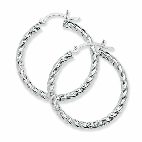 Orecchini A Cerchio In Argento 925 A Torsione - Diametro 20mm, Taglio Diamante, Made In Italy