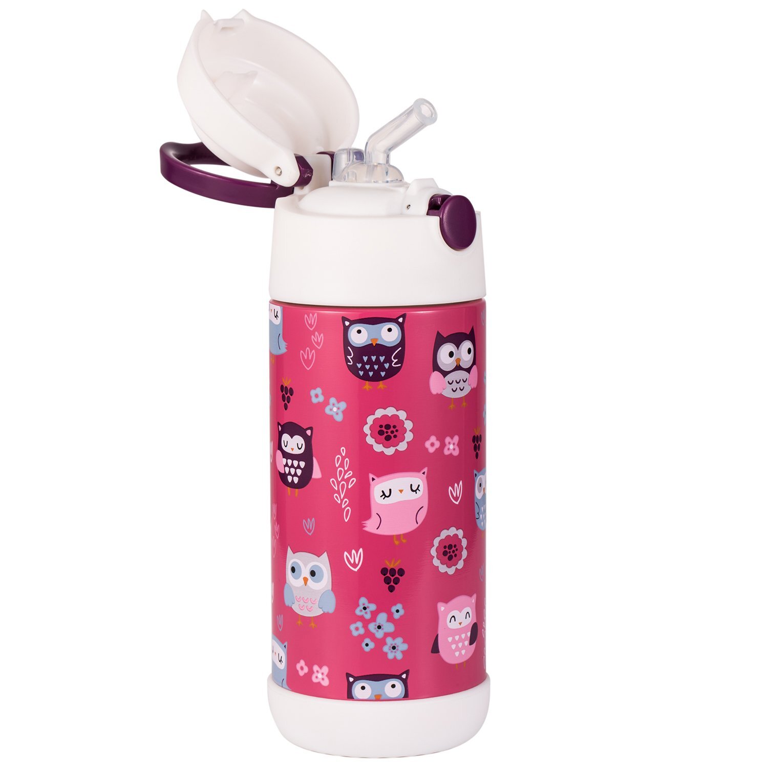 12oz Snug Kids Owl Water Bottle insulated stainless steel thermos straw tumbler