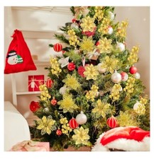 36 Pcs Christmas Gold Glitter Poinsettia Flowers Artificial Flower Ornaments NO