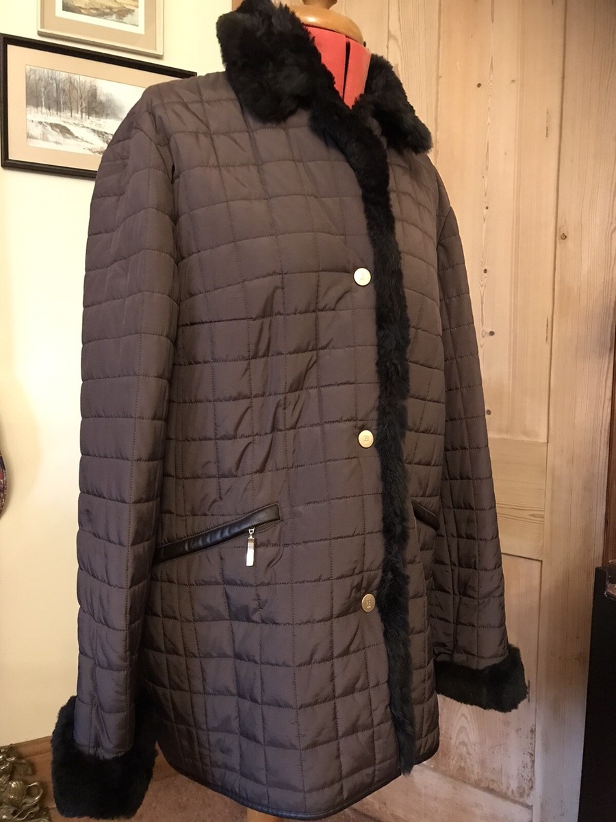 BASLER QUILTED BROWN PUFFER JACKET REAL FUR TRIM COLLAR CUFFS CLASSIC  COUNTRY S