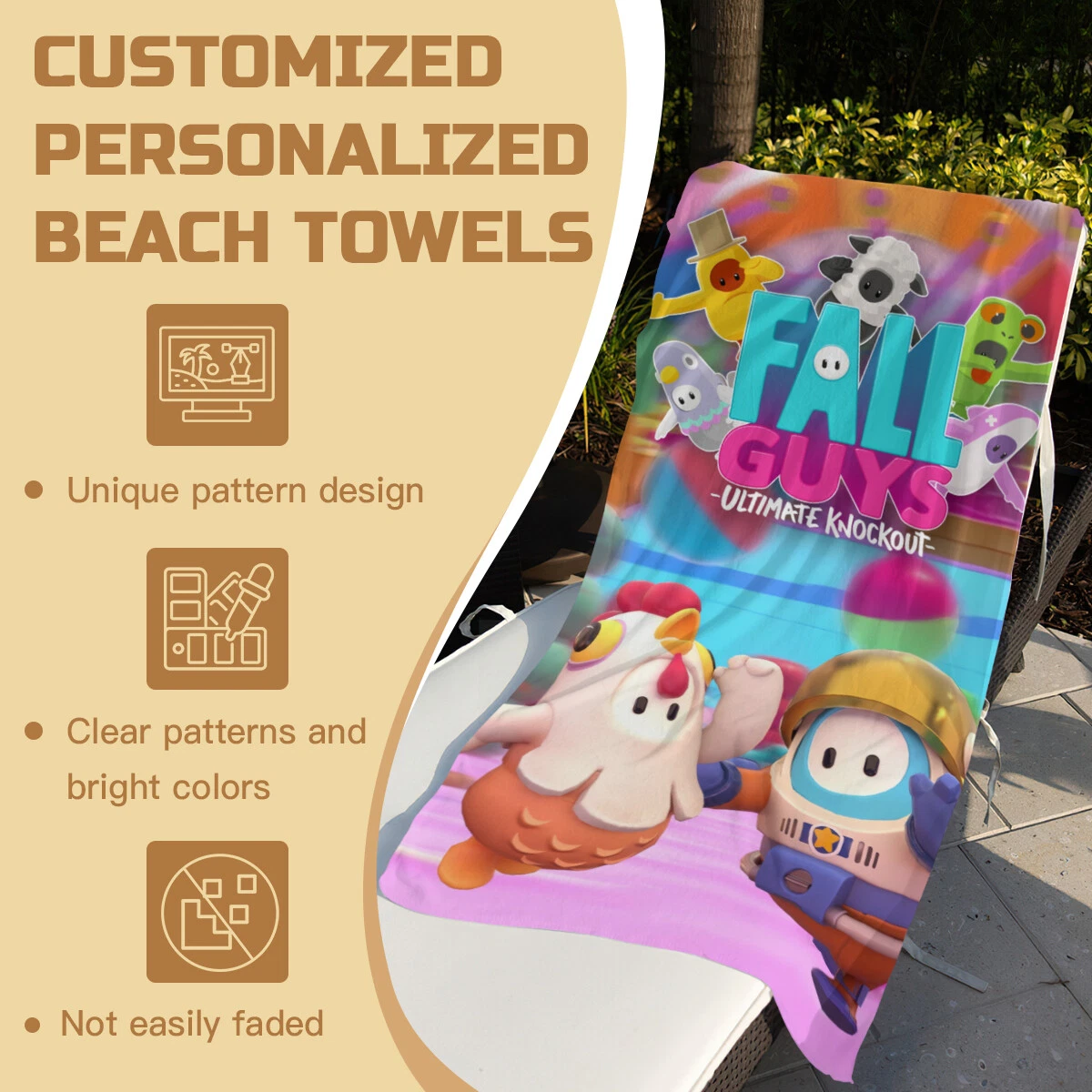 Fall Guys Beach Towel Quick Drying Microfiber Lightweight 30"x60"