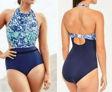 Image of figleaves Size 8 Leisou High Neck Tummy Control Padded Non-Wired Swimsuit