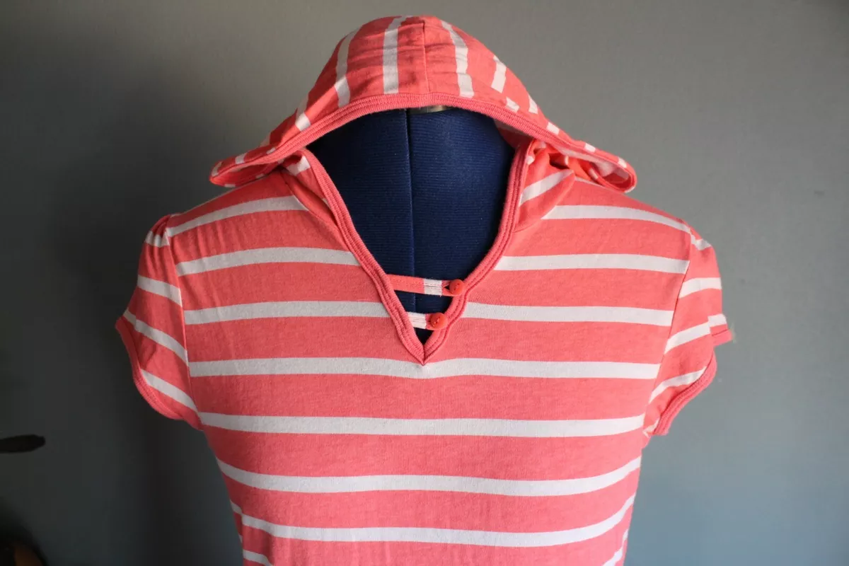 Old Navy Girls Orange White Striped Short Sleeve Hoodie XL 14