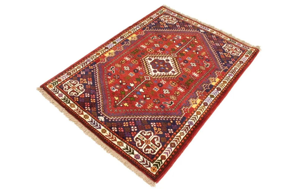 Hand-Knotted Wool Oriental Rug Vintage Tribal Design Small Red Carpet 3'5X5 ft - Image 3 of 4