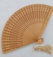 Vtg Wooden Handheld Folding Fan 8.5" Lightweight With Tassle EUC