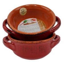 NWT~De Silva~2 Pc  Rustic Red Terracotta Casserole Soup Bowl 2 Handles~ITALY