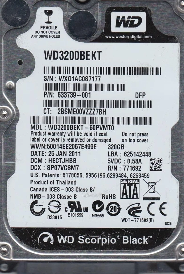WD3200BEKT-60PVMT0 Western Digital Skorpion-Festplatte, 320 GB, 7200 Umin, SATA,