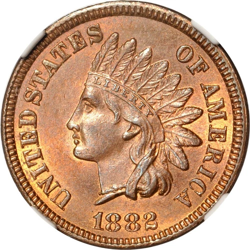 1882 1C Snow-6 Digits in Pearls Indian Cent NGC MS64RB (PHOTO SEAL)