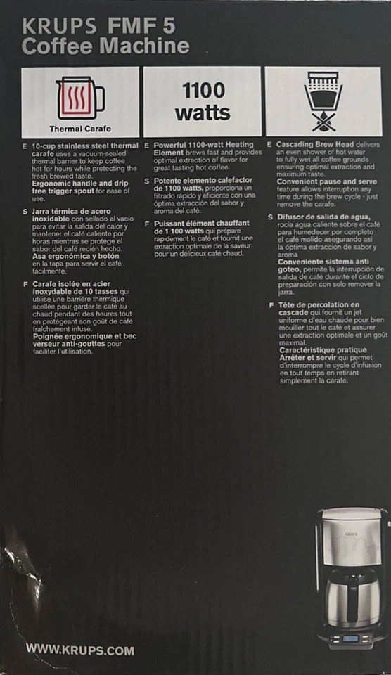 KRUPS FMF5 Programmable Coffee Maker w/Double Wall Thermal Carafe and LED cont.. - Image 3 of 4