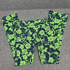 Zara Pants Womens Blue Green Neon Floral Stretch Pull On Leggings Pants, Small