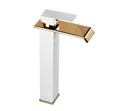 Bathroom Vessel Sink Faucet White Gold Waterfall Single Handle One Hole Bowl Sin