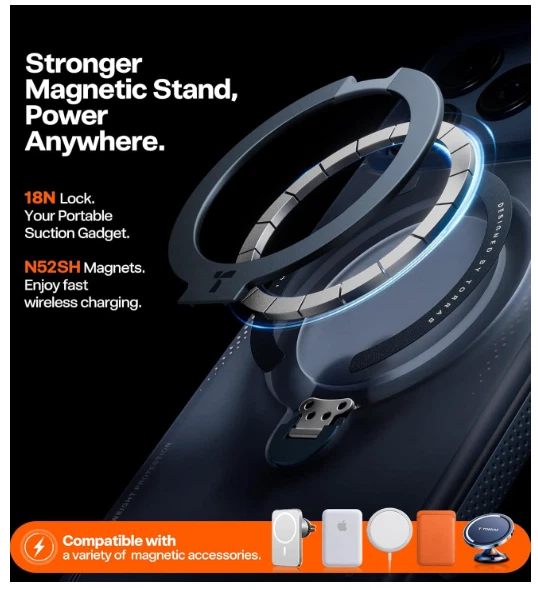 Funda TORRAS Ostand Q3 Air iPhone 17 Pro Soporte Magnético Más Fuerte, Azul Medianoche Foto 4 de 4