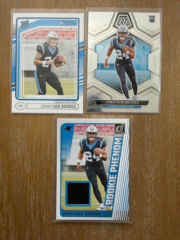 Jonathon Brooks 2024 Panini Rookie LOT (x3) w/ DonRuss Patch & Mosaic Panthers 
