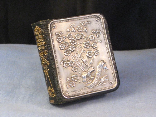 ANTIQUE STERLING SILVER MINIATURE BOOK FORGET ME NOT DIARY BIRTHDAY POETRY 1905