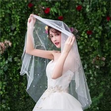 White Pearl Bridal Shawl with Long Train for Wedding Photography and Ceremony