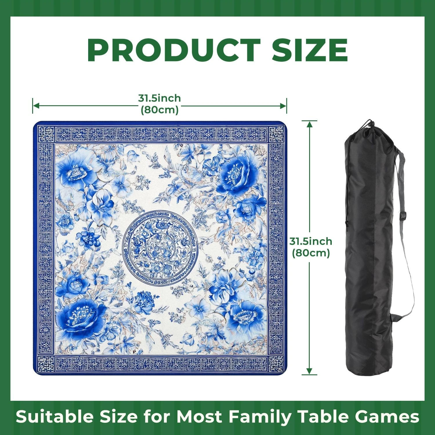 Mahjong Table Mat Chinoiserie Floral with Anti-Slip Game Mat Cover